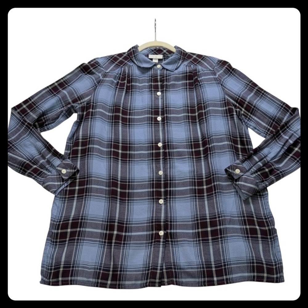 J.Jill Plaid Button Down Women Small Blue Long Sleeve Modal Cotton Blouse
